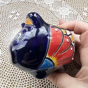 Talavera Mexican Pig Red Clay Pot Made In Mexico Signed Handpainted Used